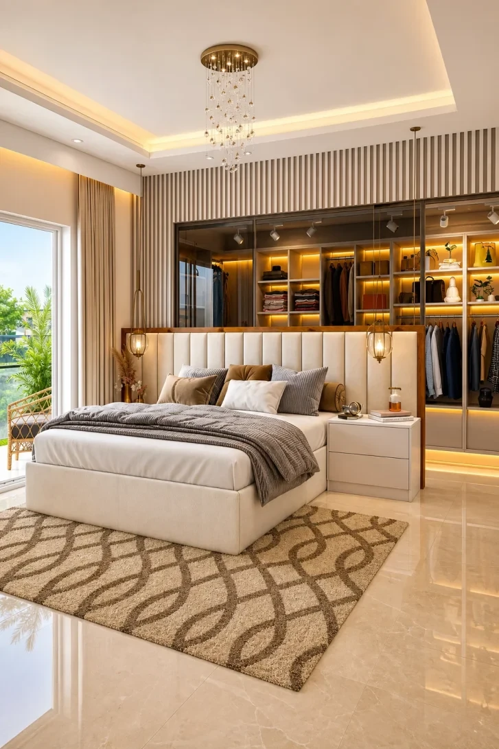 Open Wardrobe Behind the Bed Changes Everything