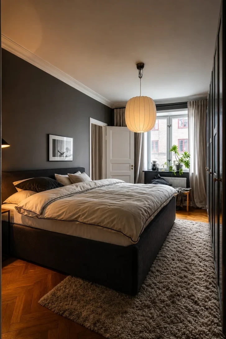 Oval Pendant Light Floats Above Dark Moody Layers