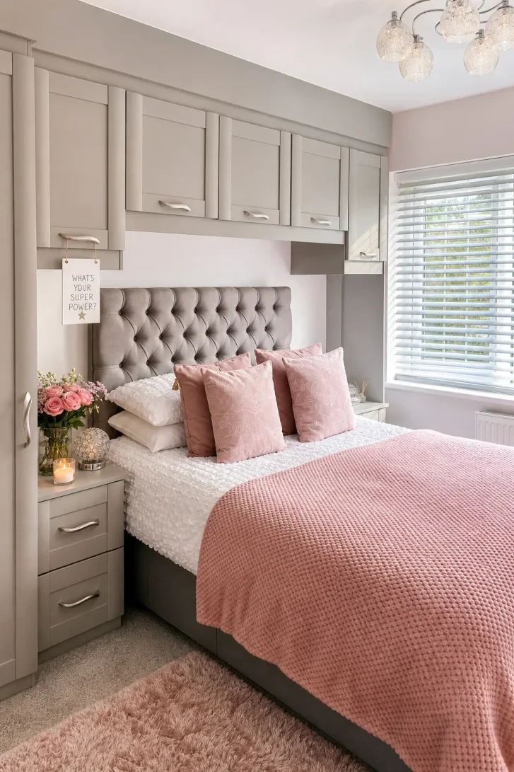 Overhead Cabinetry Wraps Entirely Around the Bed