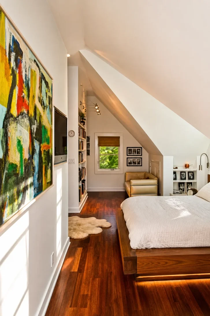 Oversized Abstract Art Dominates the Slanted Wall