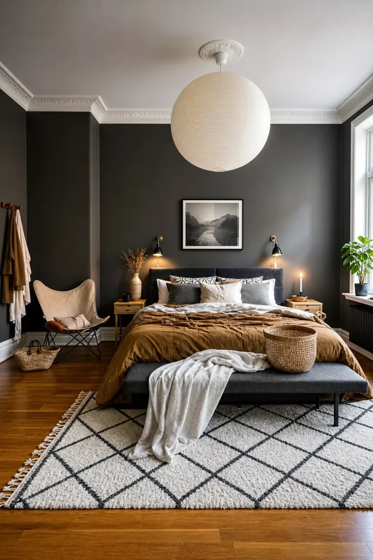 Oversized Paper Globe Anchors the Dark Walls Below