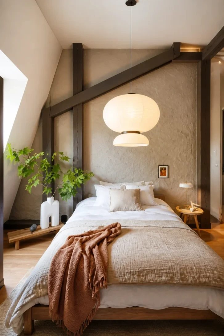 Oversized Paper Pendant Drops Into Exposed Beam Frame