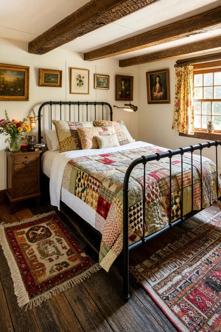 Patchwork Quilt Meets Forged Iron Bed Frame