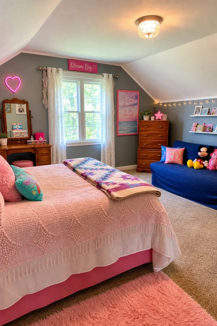 Pink Neon Heart Sign Steals the Whole Room