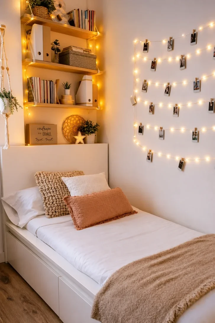Polaroid Clip Wall Meets Shelf Fairy Light Glow