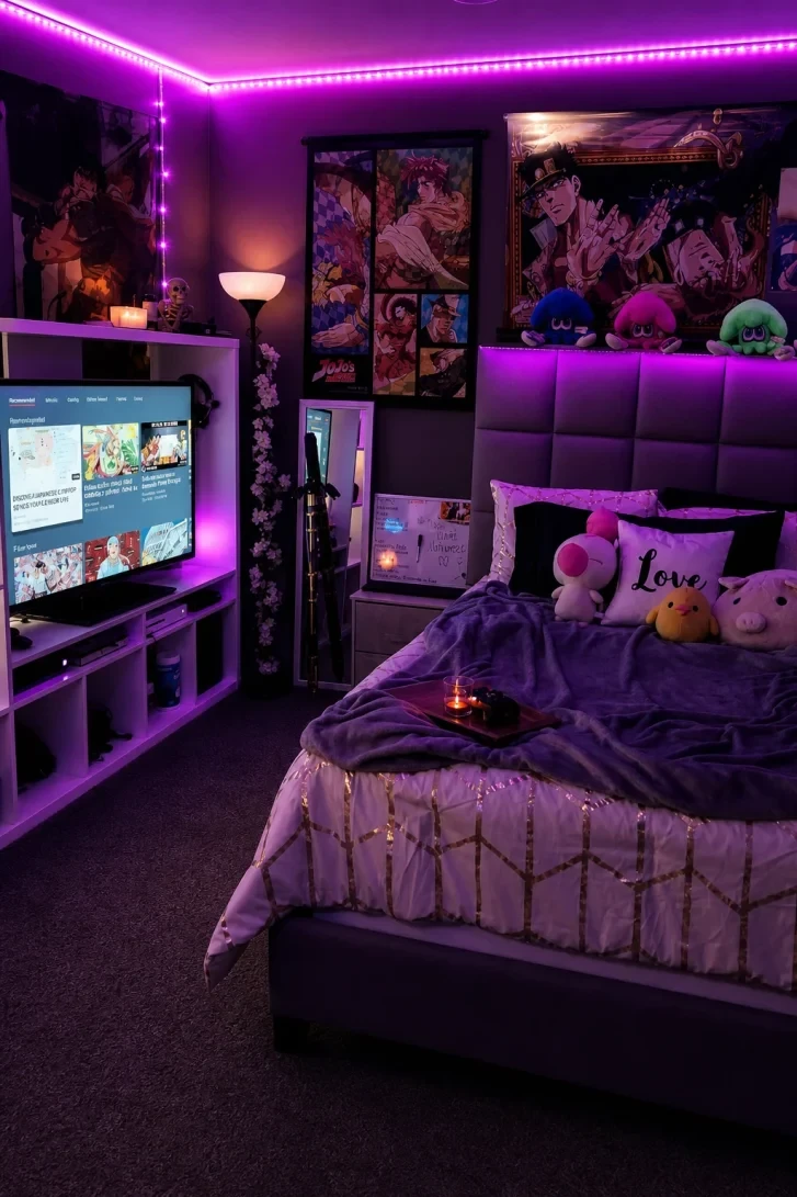 Purple LED Strips Turn This Room Into a Cave
