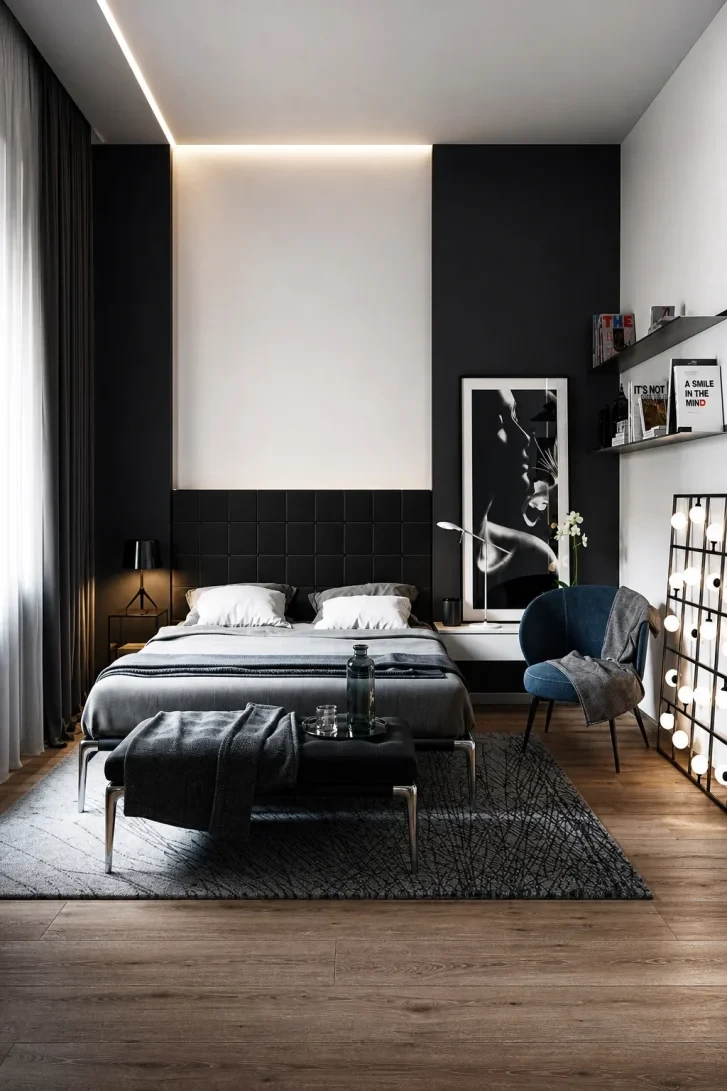 Recessed Ceiling Light Frames the Entire Headboard Wall