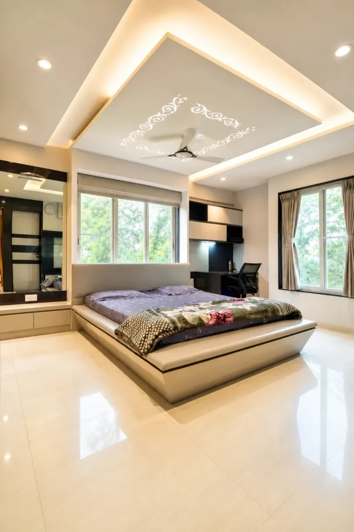 Recessed Cove Lighting Frames a Floral Ceiling Medallion