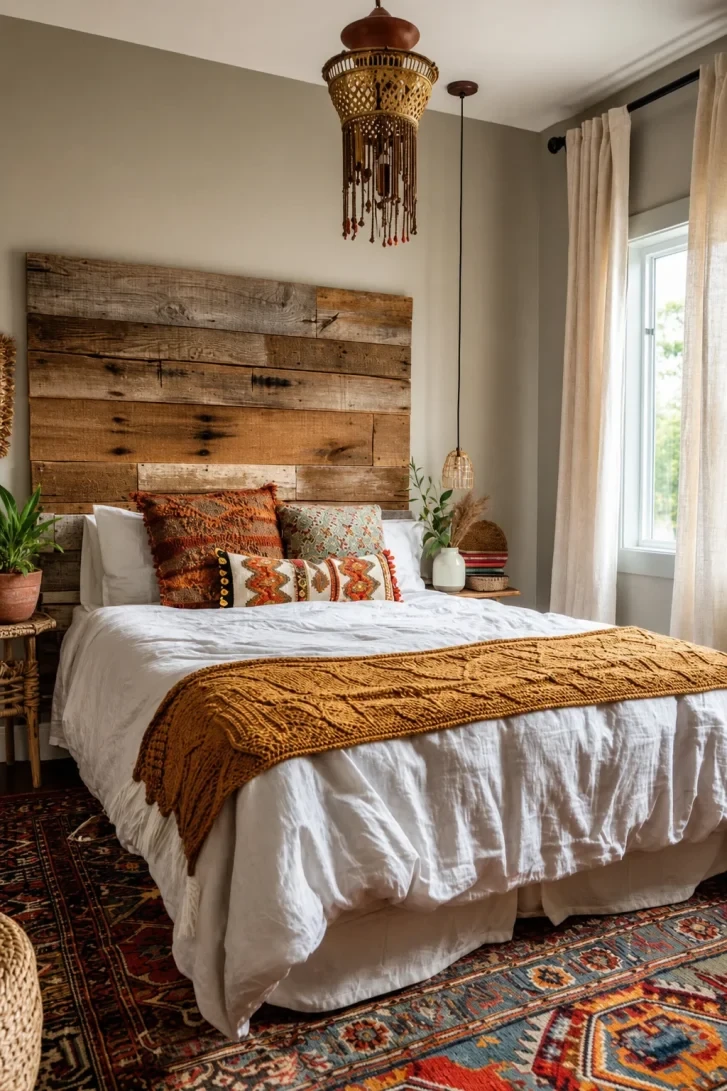 Reclaimed Wood Headboard That Steals the Whole Room