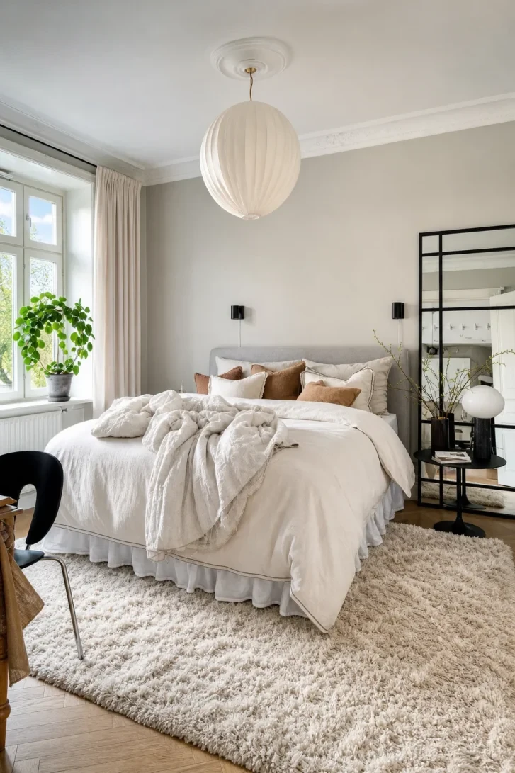 Ribbed Globe Pendant Anchors This Dreamy Neutral Space