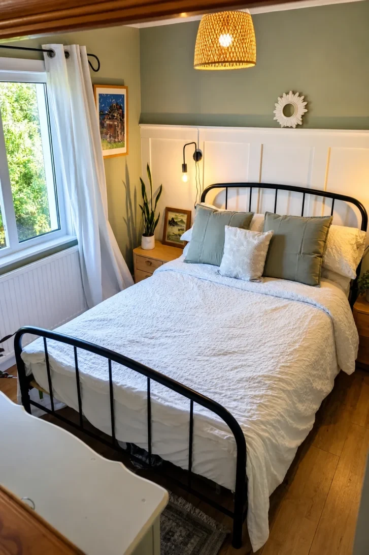 Sage Green and White Panelling Make Iron Pop