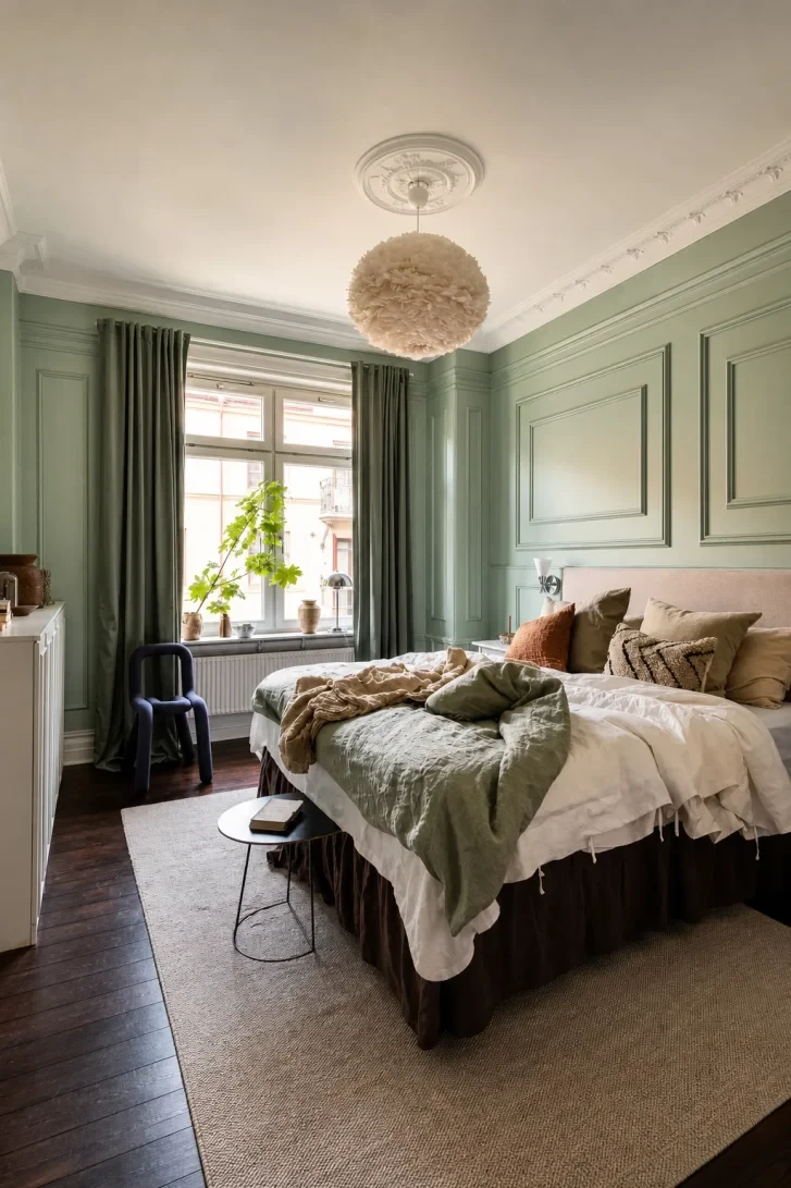Sage Green Wainscoting Panels Blurring Wall Into Decor