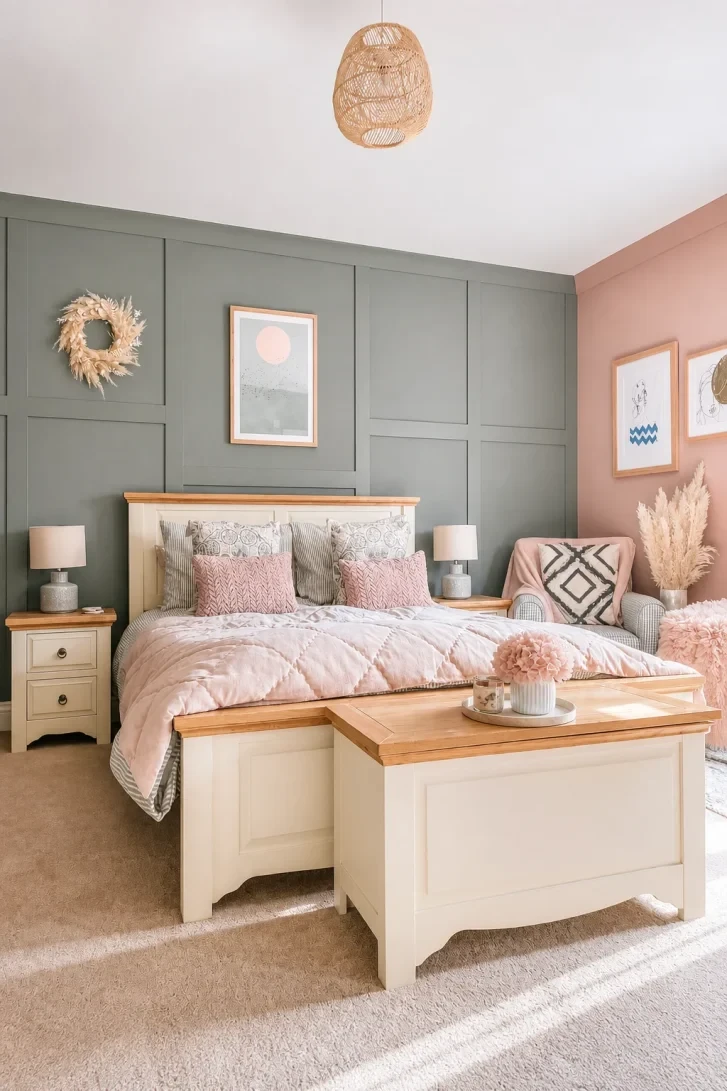 Sage Panel Wall Meets Dusty Pink Side Wall