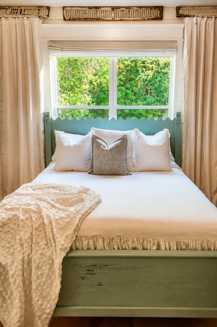 Scalloped Green Headboard Steals the Whole Show