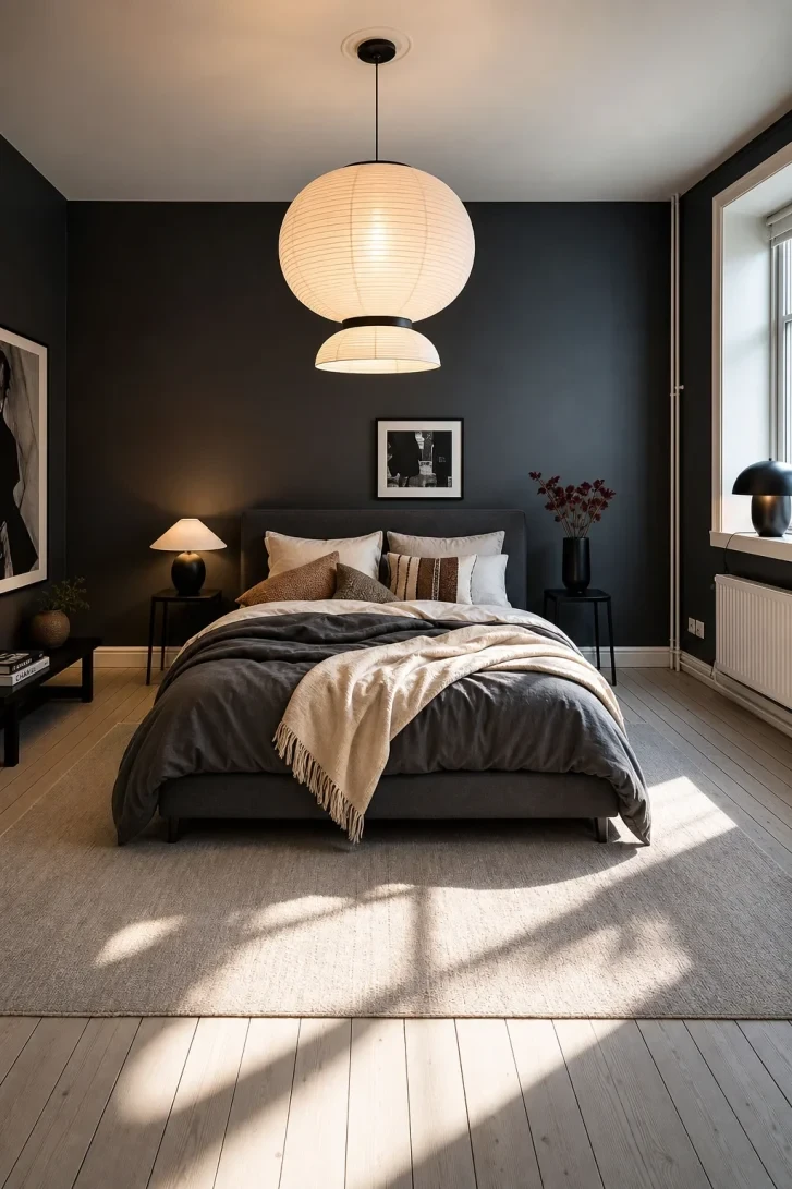 Stacked Paper Lanterns Float Over Dark Walls
