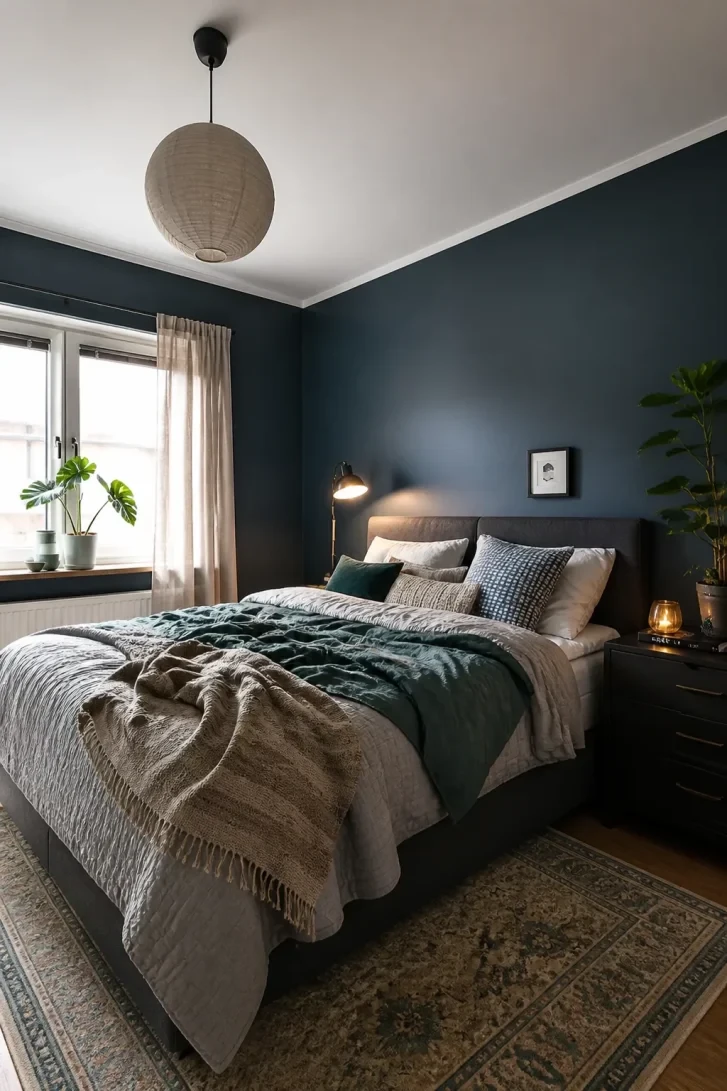 Teal Throw Draped Over Dark Gray Anchors Everything
