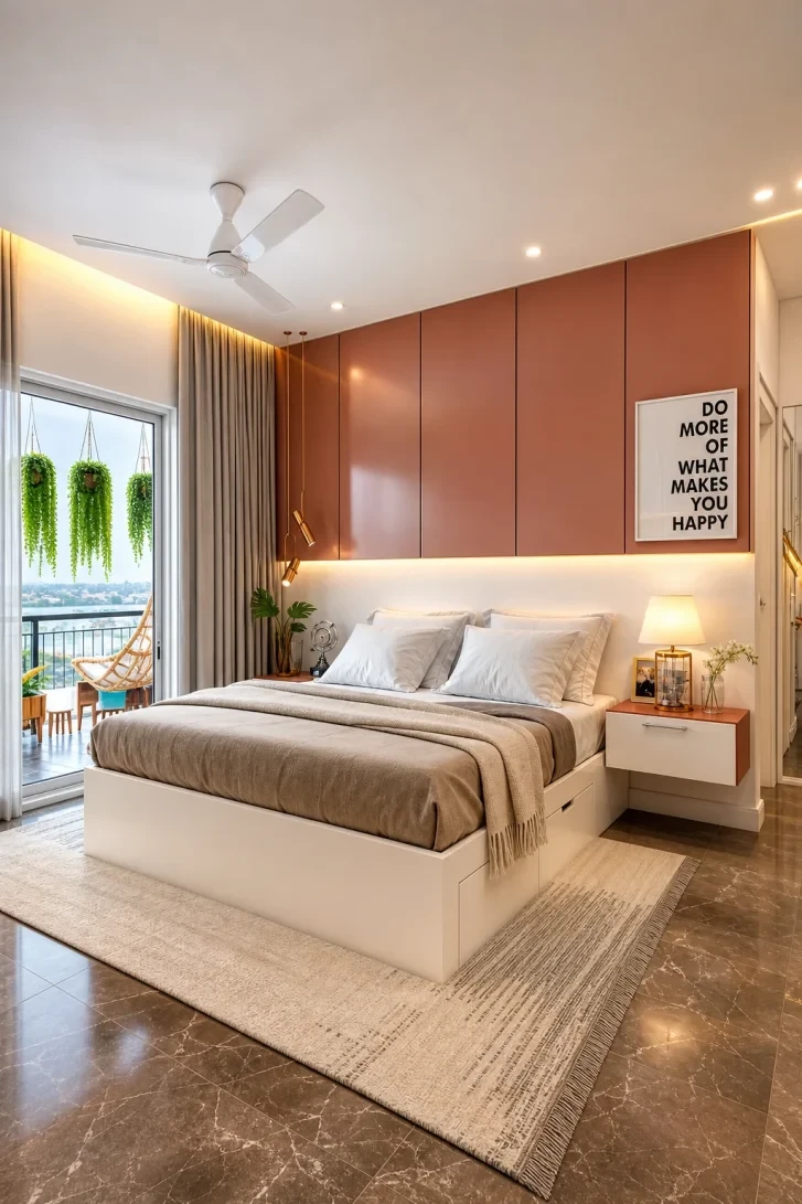Terracotta Overhead Cabinets That Double as a Headboard