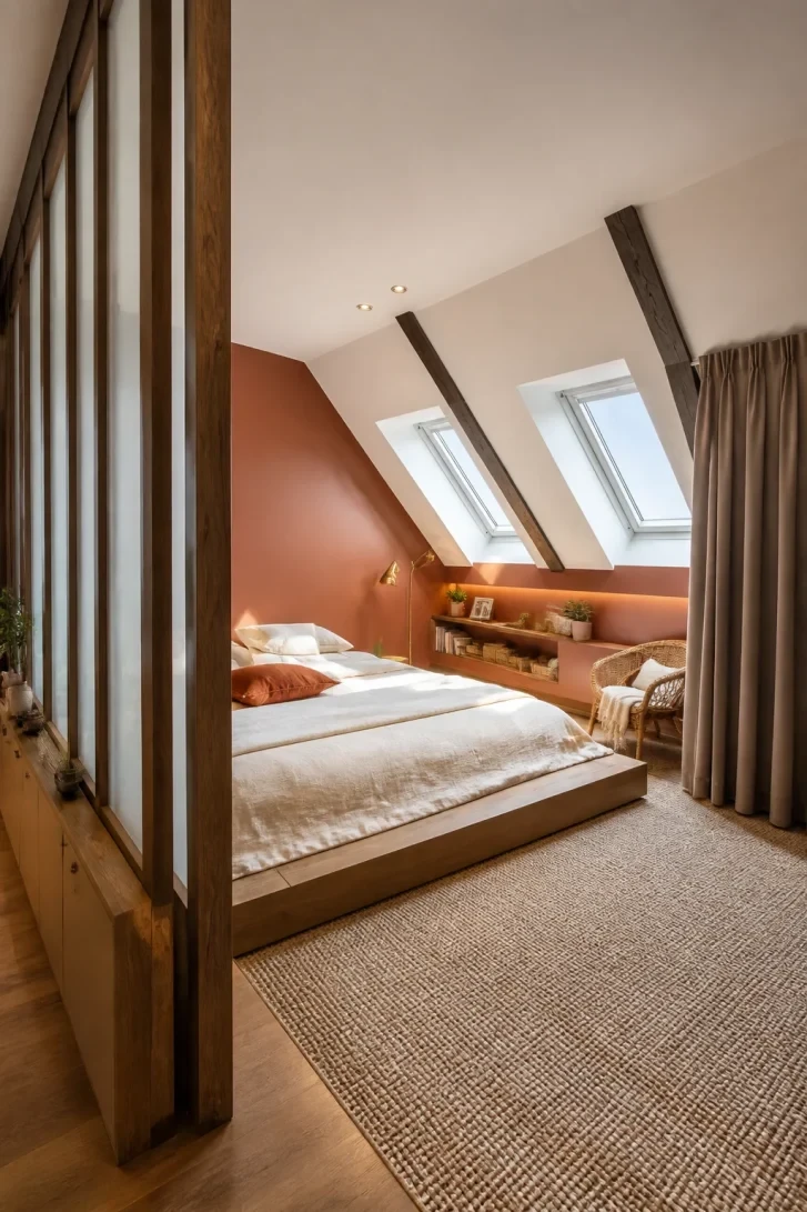 Terracotta Walls Turn Slanted Ceilings Into a Feature