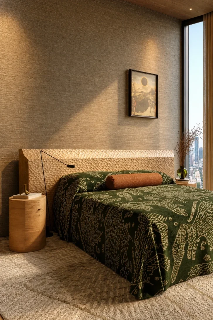 Textured Honeycomb Headboard That Commands the Whole Room