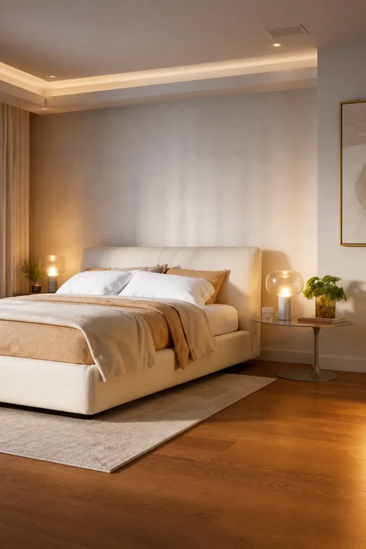 Three Layers of Warm Light Transform This Bedroom