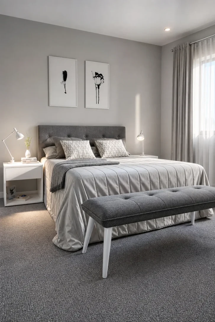 Tufted Bench Mirrors the Headboard Perfectly