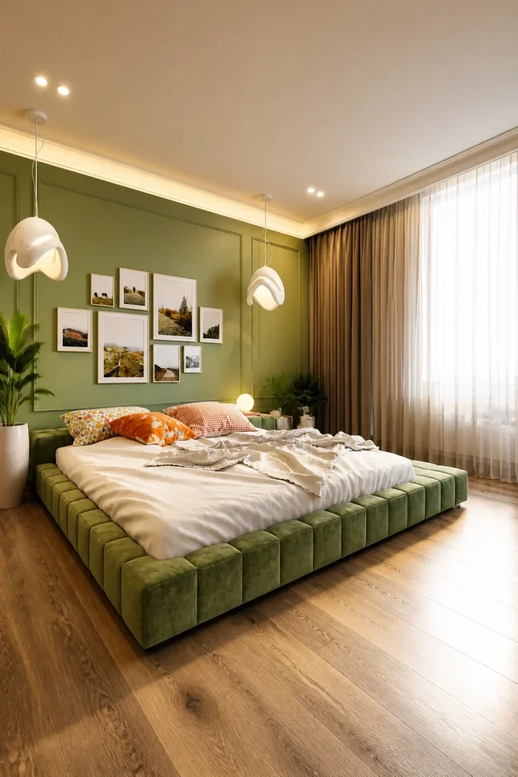 Tufted Green Velvet Platform Bed Demands Attention