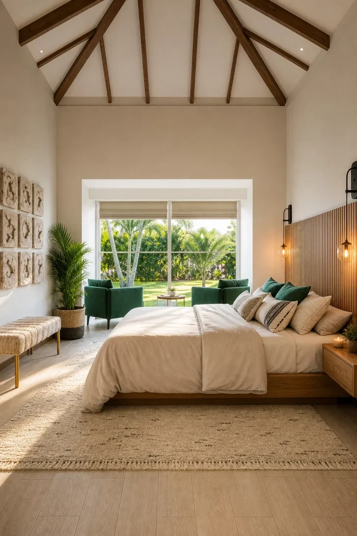 Vaulted Beam Ceiling Turns Bedroom Into Resort Suite