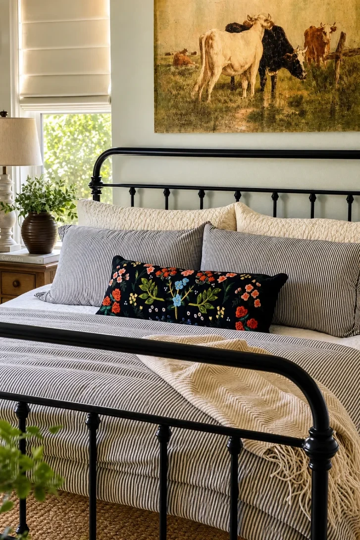 Vintage Cow Painting Anchors a Farmhouse Black Frame
