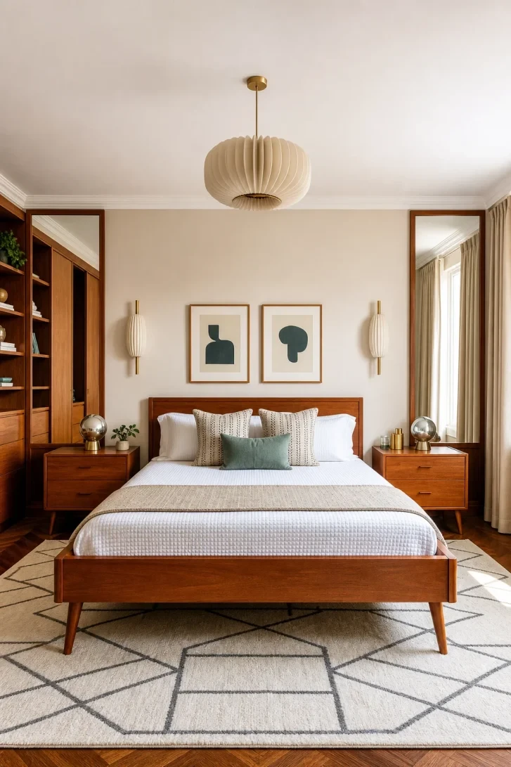 Walnut Built-Ins Frame the Entire Bedroom Wall