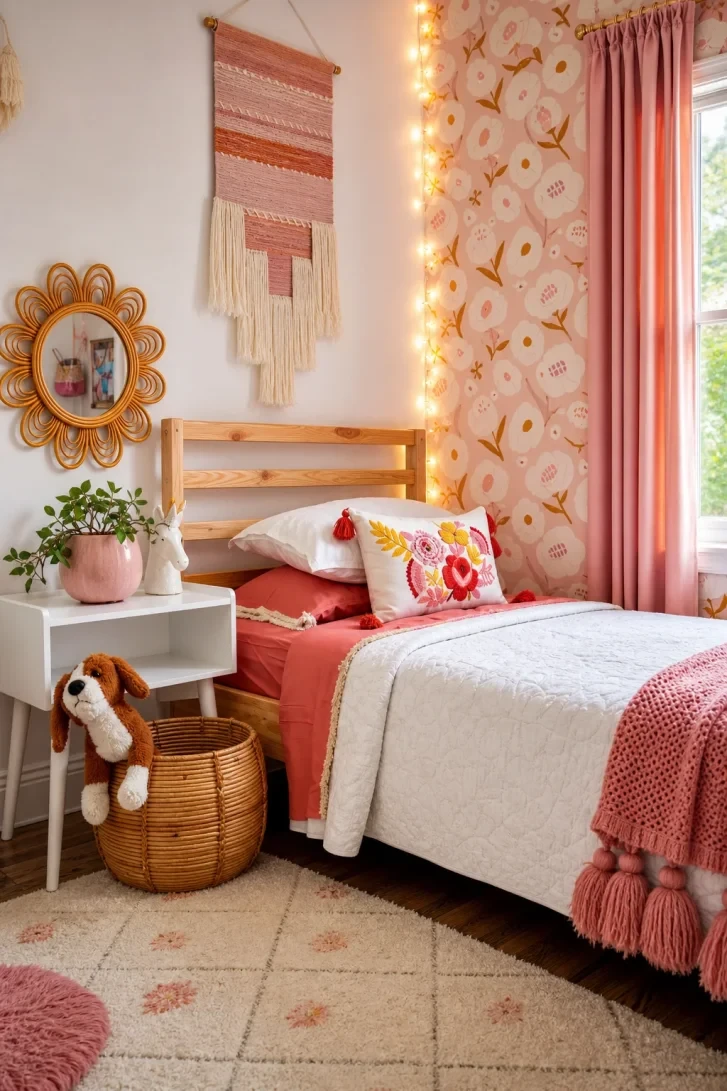 Warm Fairy Lights Frame Bold Floral Wallpaper Perfectly