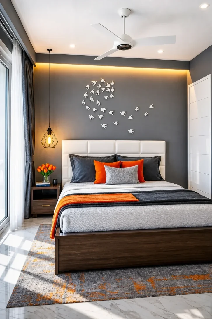 White Bird Wall Sculptures Spiral Above the Bed