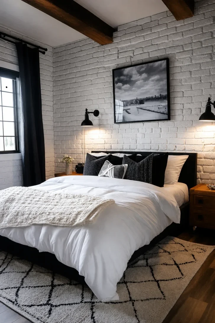 White-Painted Brick Wall Anchors the Whole Room