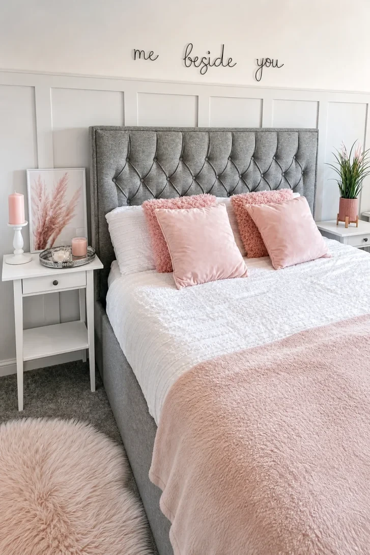 Wire Script Words Float Above the Headboard