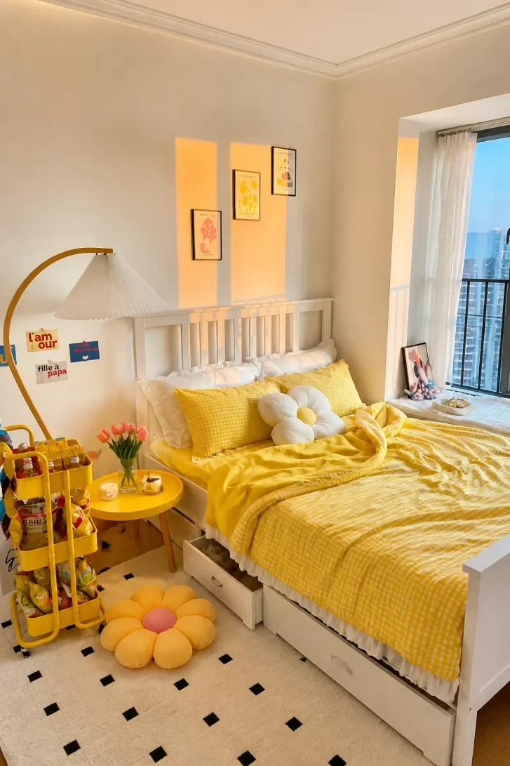 Yellow Gingham Bedding That Floods the Room With Sunshine